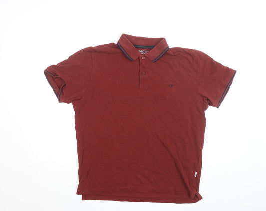 SELECTED HOMME Men’s Red Cotton Polo Shirt Size L Regular Fit