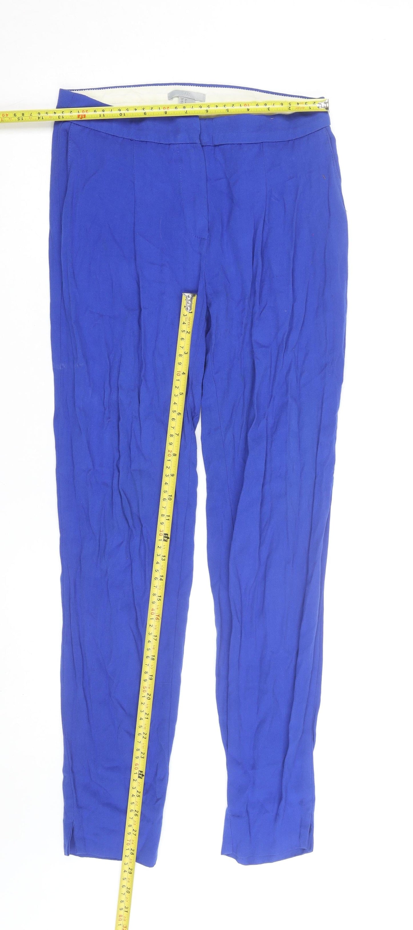 H&M Women's Blue Viscose Straight Trousers Size 6