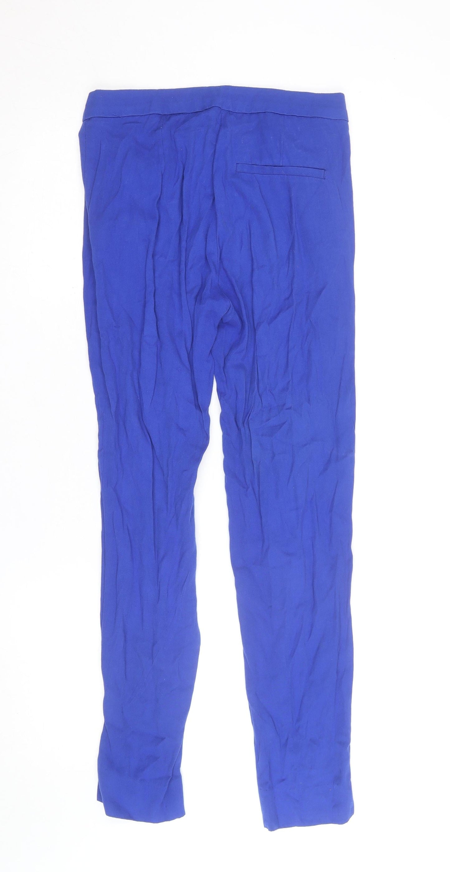 H&M Women's Blue Viscose Straight Trousers Size 6