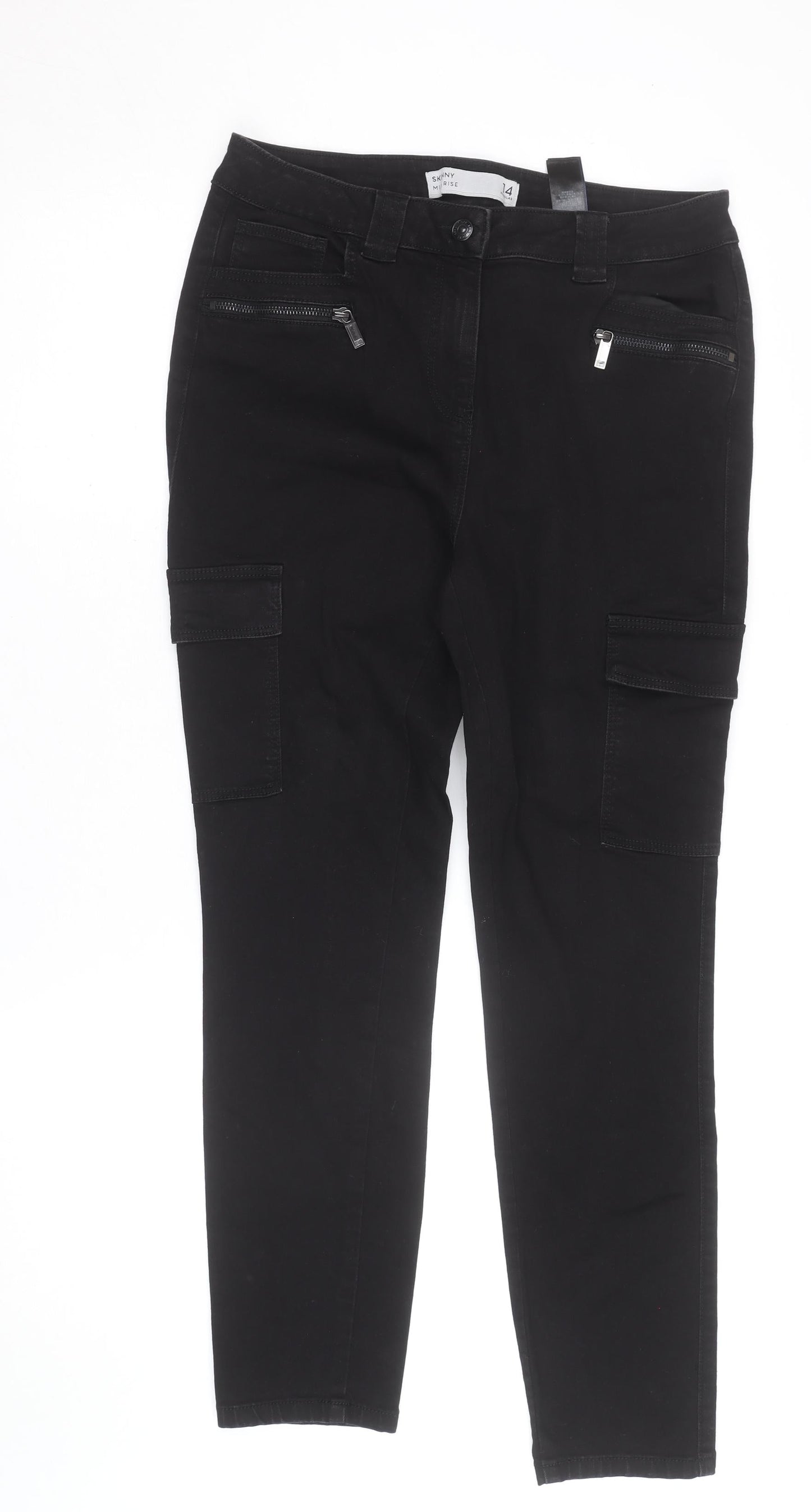 Next Women’s Black Skinny Mid Rise Cargo Trousers Size 14