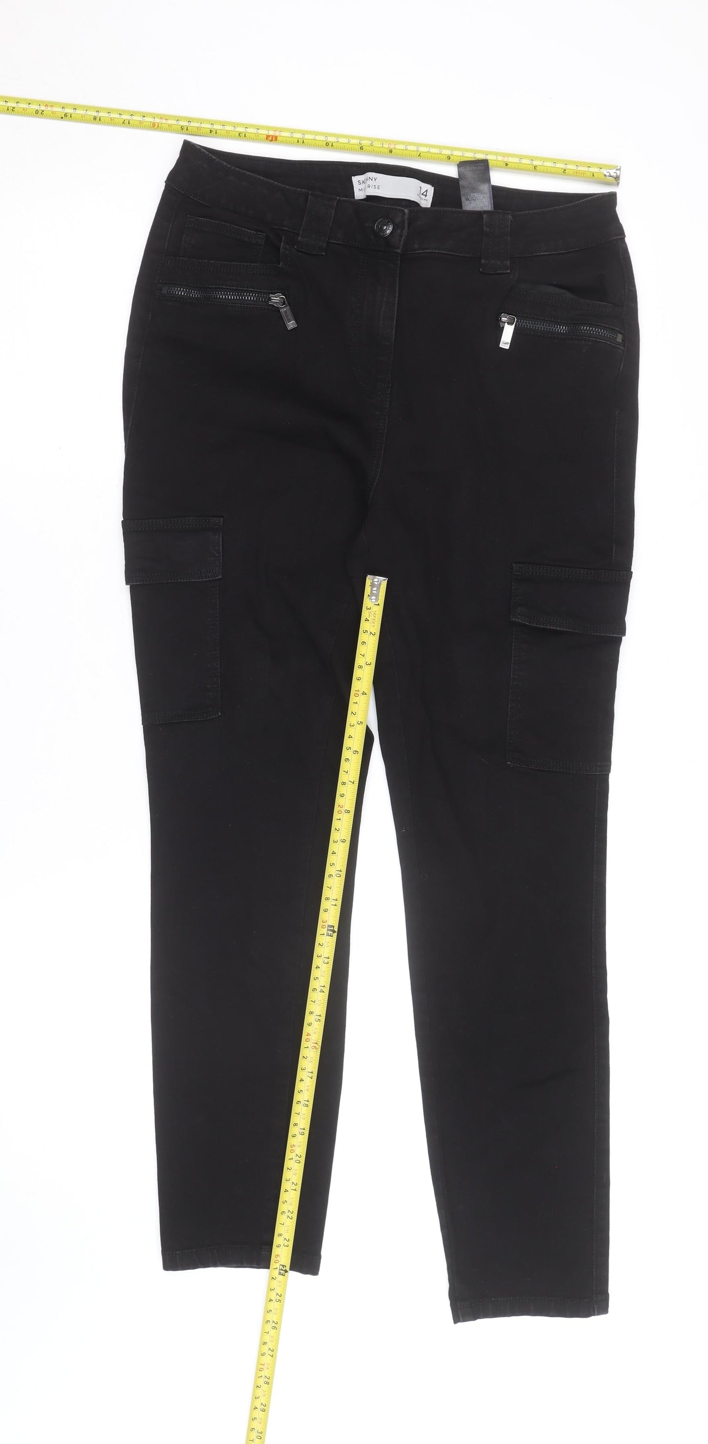 Next Women’s Black Skinny Mid Rise Cargo Trousers Size 14