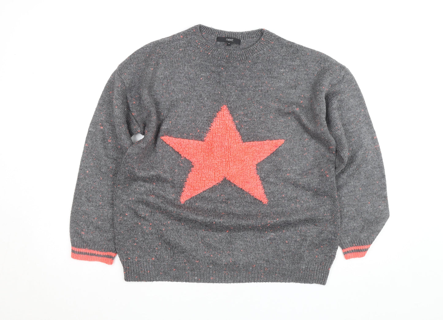 Next Women Grey Star Knit Pullover Jumper Size 10