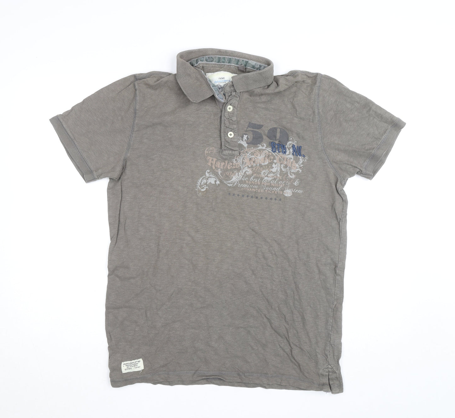 Next Men’s Brown Graphic Print Cotton Polo Shirt Size L
