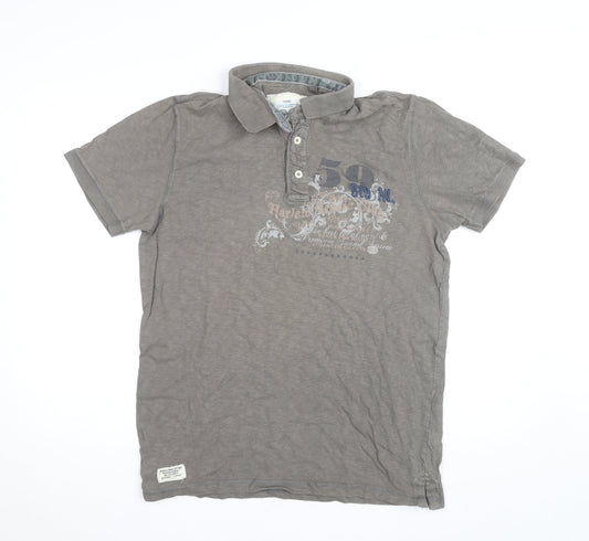 Next Men’s Brown Graphic Print Cotton Polo Shirt Size L