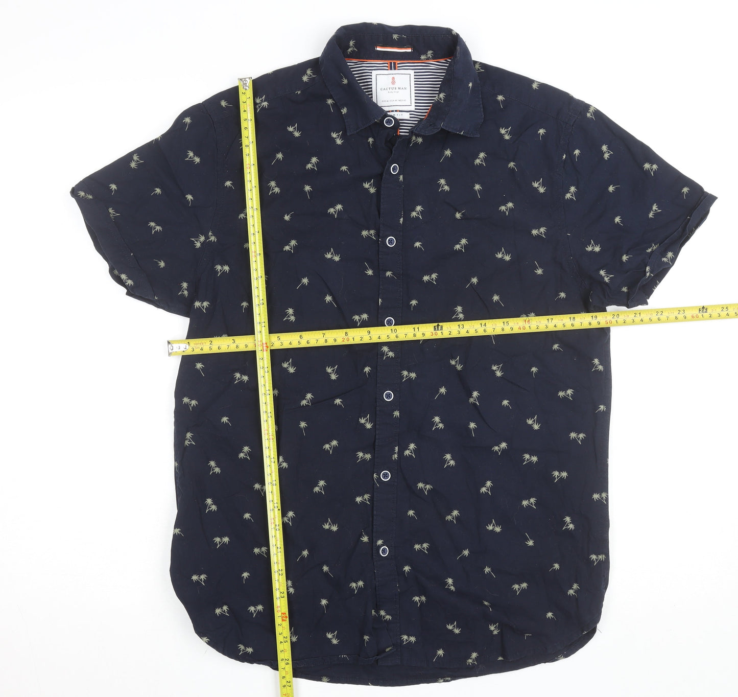 Cactus Man Men's Blue Slim Fit Tropical Palm Short Sleeve Shirt M