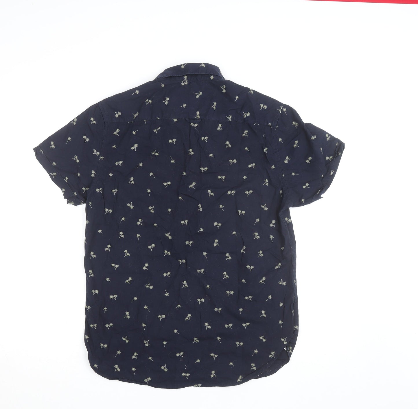 Cactus Man Men's Blue Slim Fit Tropical Palm Short Sleeve Shirt M