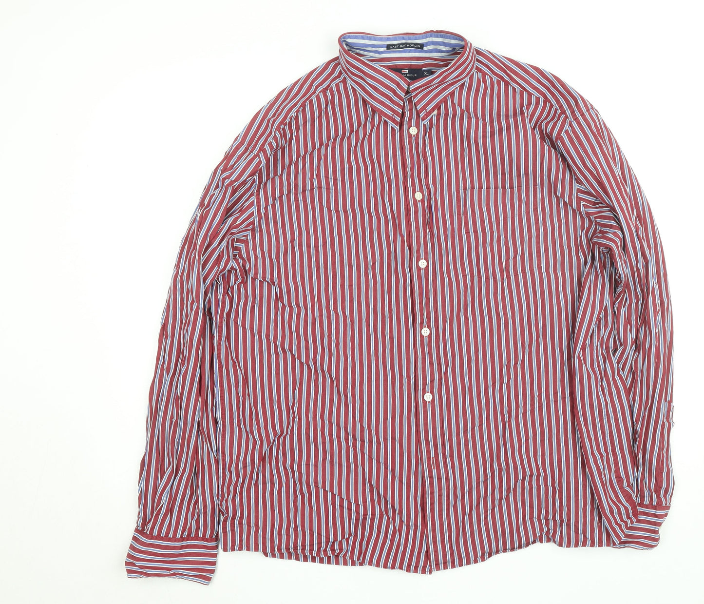 Marks and Spencer Blue Harbour Men's Red Striped Button-Up Shirt XL