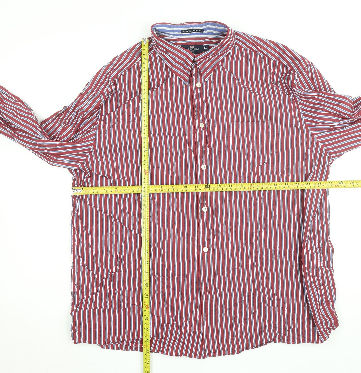 Marks and Spencer Blue Harbour Men's Red Striped Button-Up Shirt XL