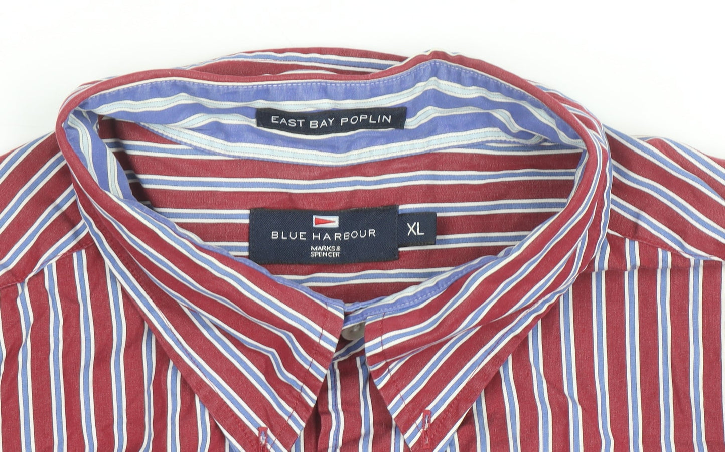 Marks and Spencer Blue Harbour Men's Red Striped Button-Up Shirt XL