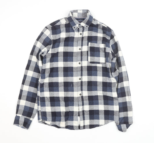 Jack & Jones Men’s Blue Check Flannel Button-Up Shirt M