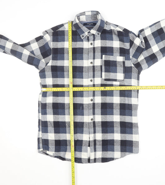 Jack & Jones Men’s Blue Check Flannel Button-Up Shirt M
