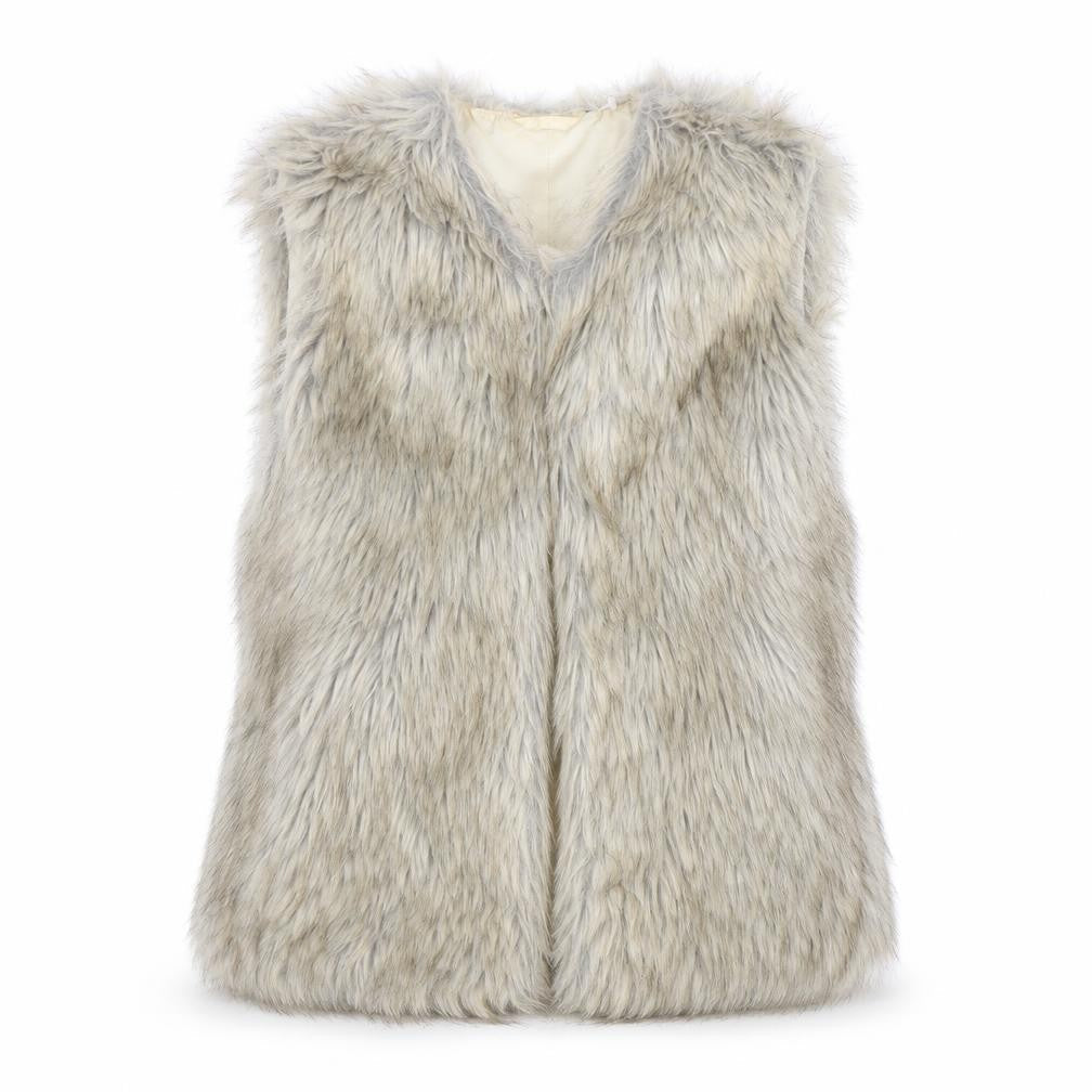 Bershka Women's Grey Faux Fur Waistcoat Size S Midi Lined Open