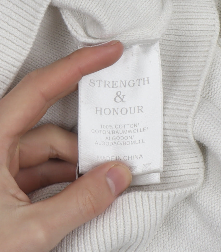 Strength & Honour Men's Ivory Cotton Crew Neck Jumper L