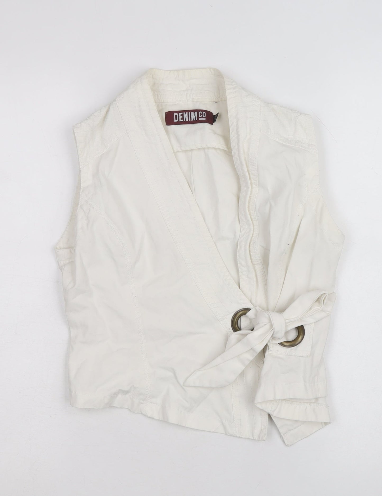 DENIM CO Women's White Wrap Blouse Size 8 Sleeveless Casual Top