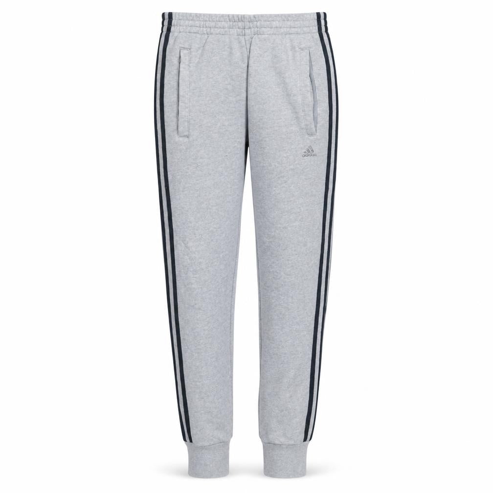 Front view of Adidas Men's Grey Jogger Sweatpants XS Tapered Fit Side Stripe