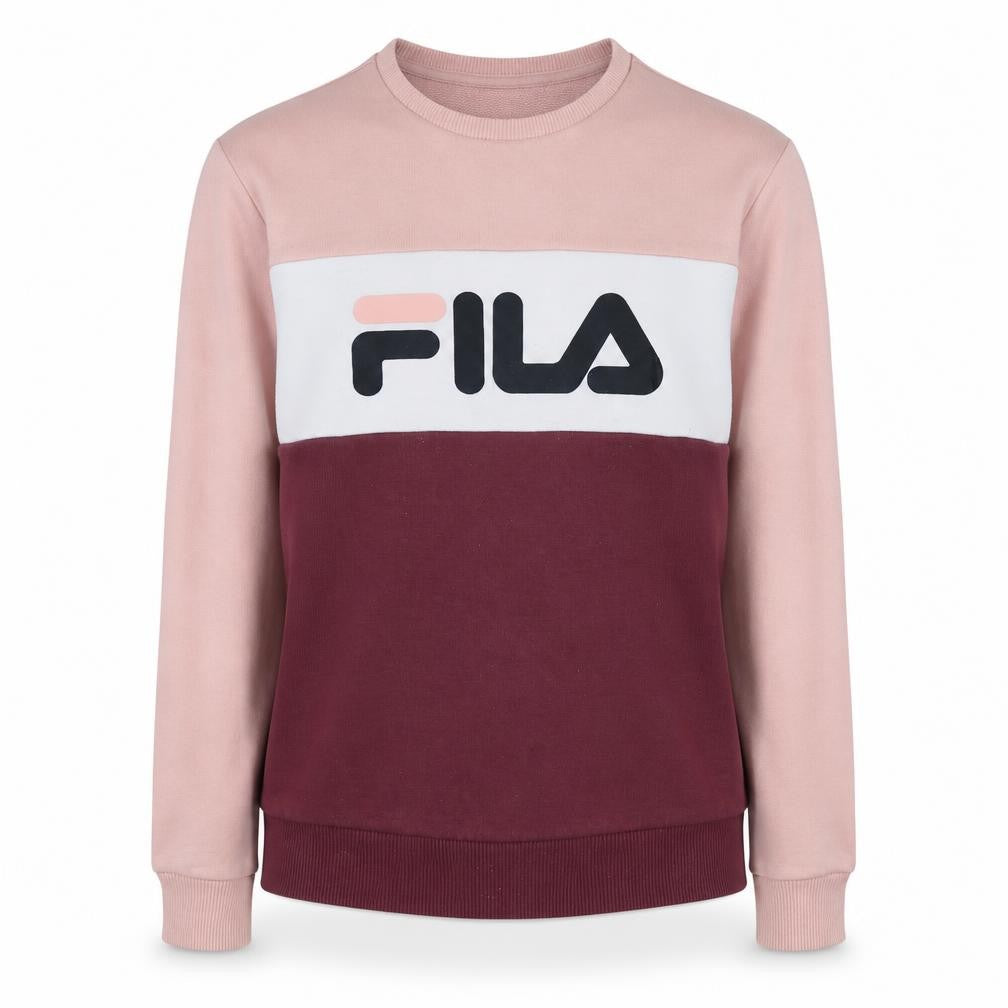 Fila Women’s Pink Colourblock Logo Sweatshirt Size S Casual Crew Neck