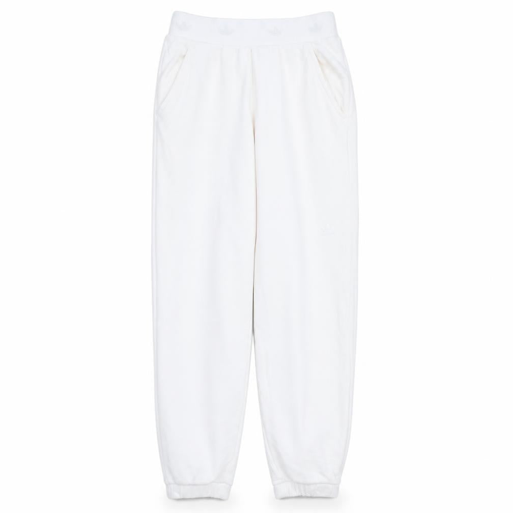 Front view of adidas women’s white jogger trousers, size UK 12, fleece cotton blend