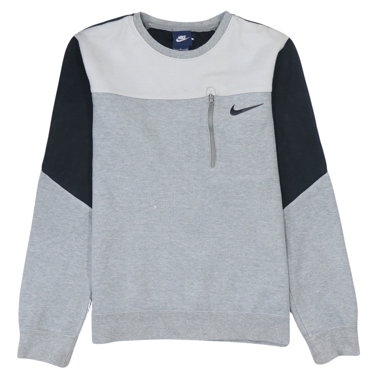 Nike Men's Grey Crew Neck Pullover Sweatshirt S Zip Pocket Logo