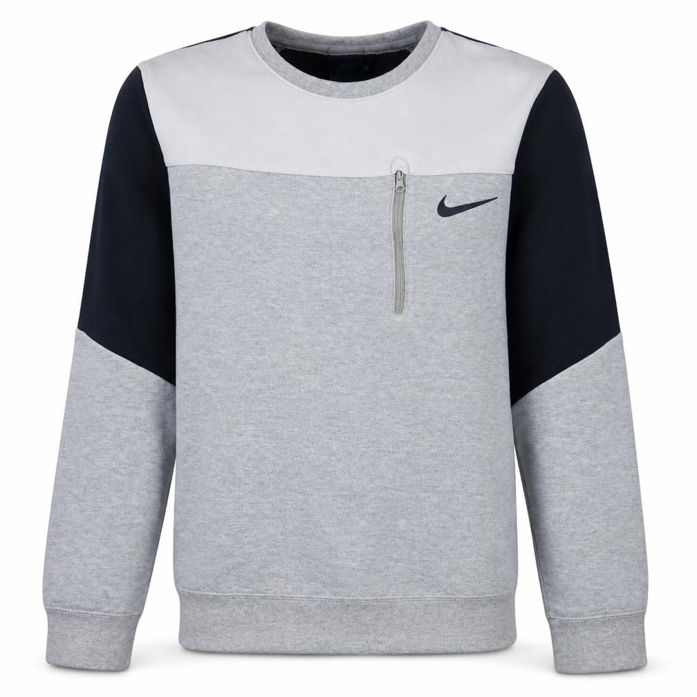 Nike Men's Grey Crew Neck Pullover Sweatshirt S Zip Pocket Logo