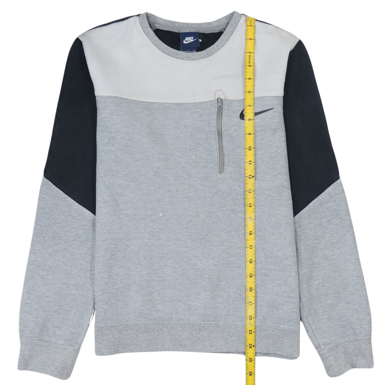 Nike Men's Grey Crew Neck Pullover Sweatshirt S Zip Pocket Logo