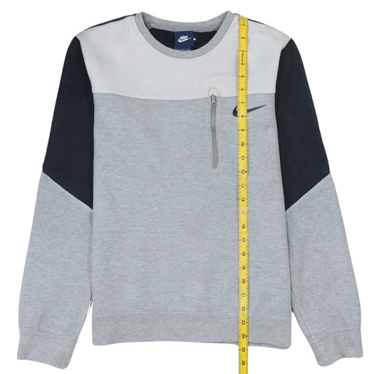 Nike Men's Grey Crew Neck Pullover Sweatshirt S Zip Pocket Logo
