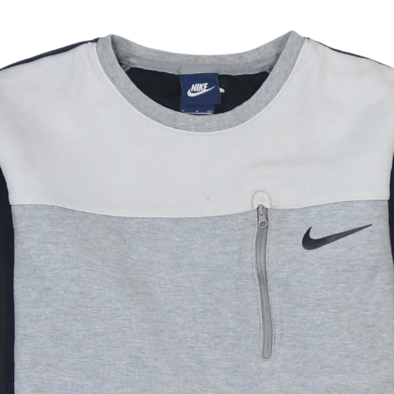 Nike Men's Grey Crew Neck Pullover Sweatshirt S Zip Pocket Logo