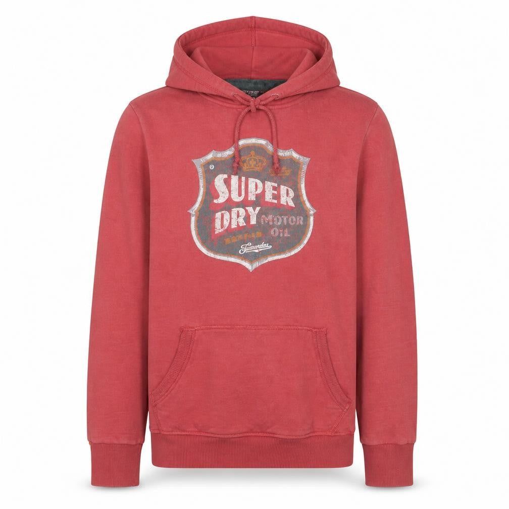 Superdry Men Red Pullover Hoodie Large Graphic Fleece Retro Style