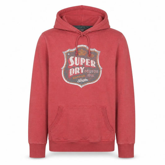 Superdry Men Red Pullover Hoodie Large Graphic Fleece Retro Style