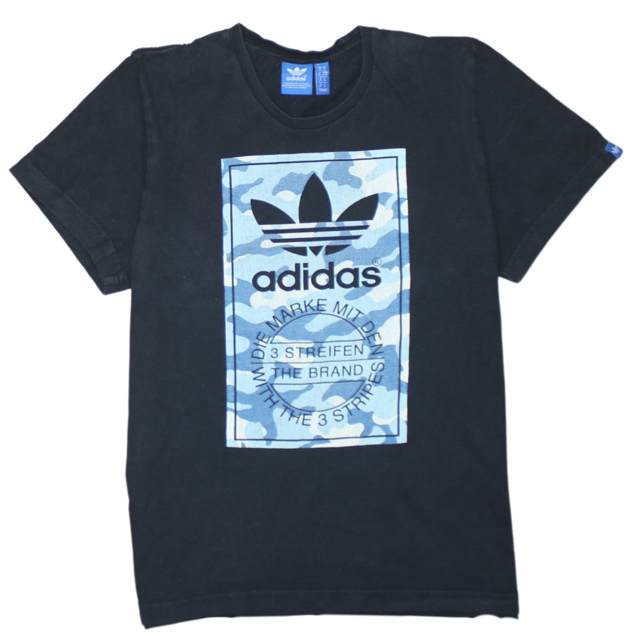 Adidas Men's Black Blue Camouflage Logo Graphic T-Shirt Size M