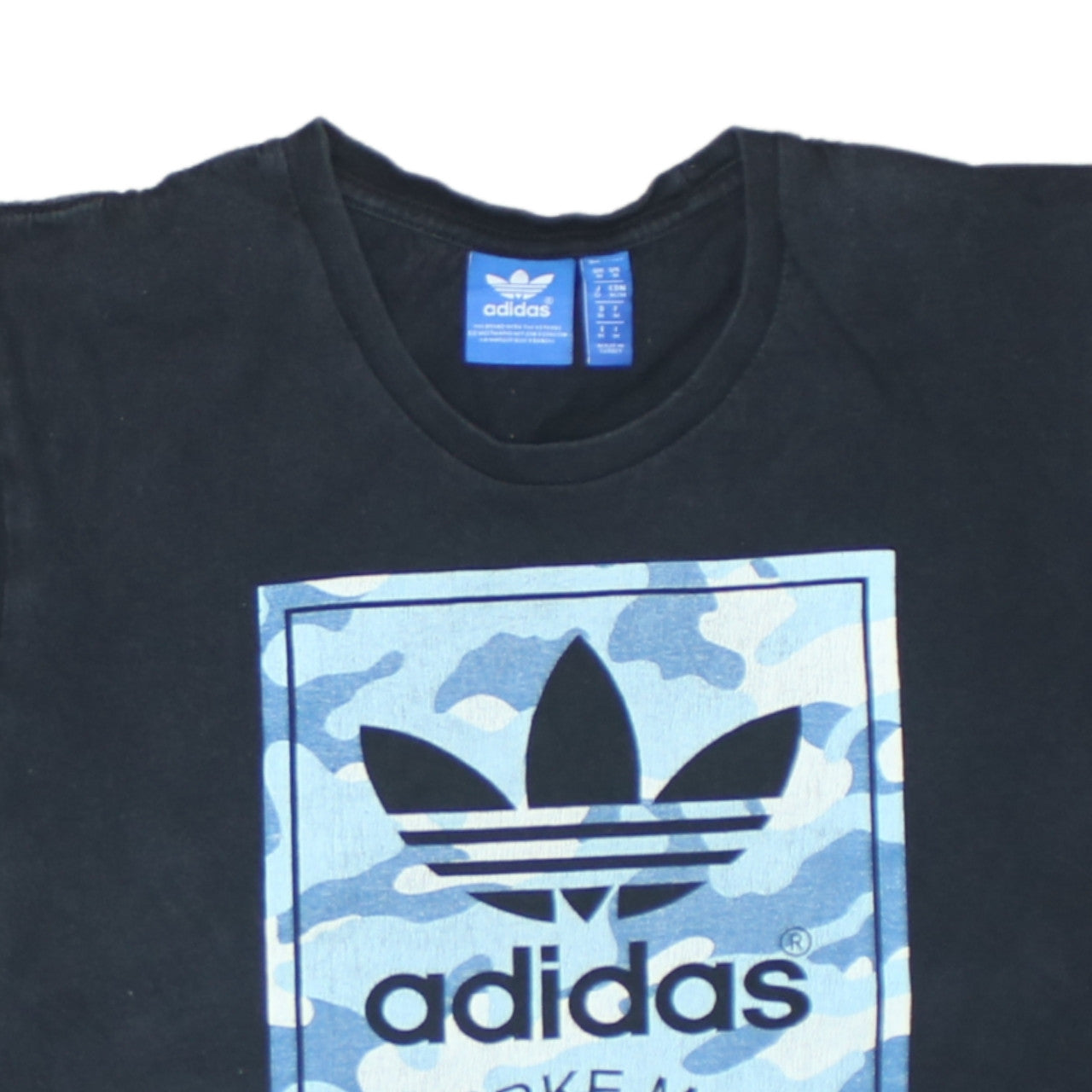 Adidas Men's Black Blue Camouflage Logo Graphic T-Shirt Size M