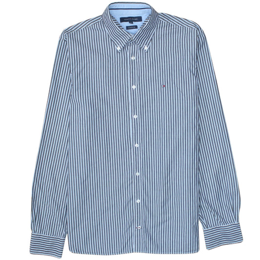 Tommy Hilfiger Men's Blue Striped Button-Down Cotton Shirt M Slim Fit