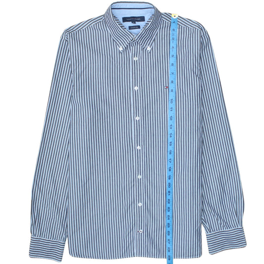 Tommy Hilfiger Men's Blue Striped Button-Down Cotton Shirt M Slim Fit
