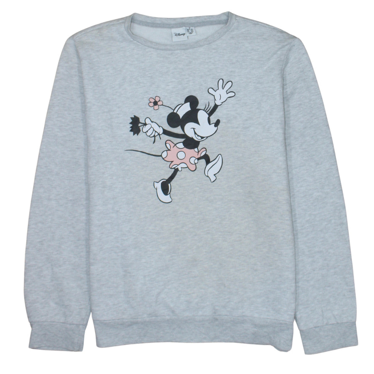 Front view of Disney women’s grey minnie mouse sweatshirt m crew neck pullover