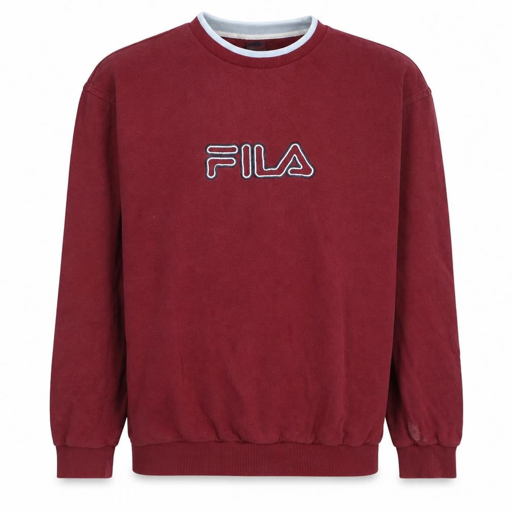 Fila Men's Red Embroidered Logo Crew Neck Sweatshirt Size M