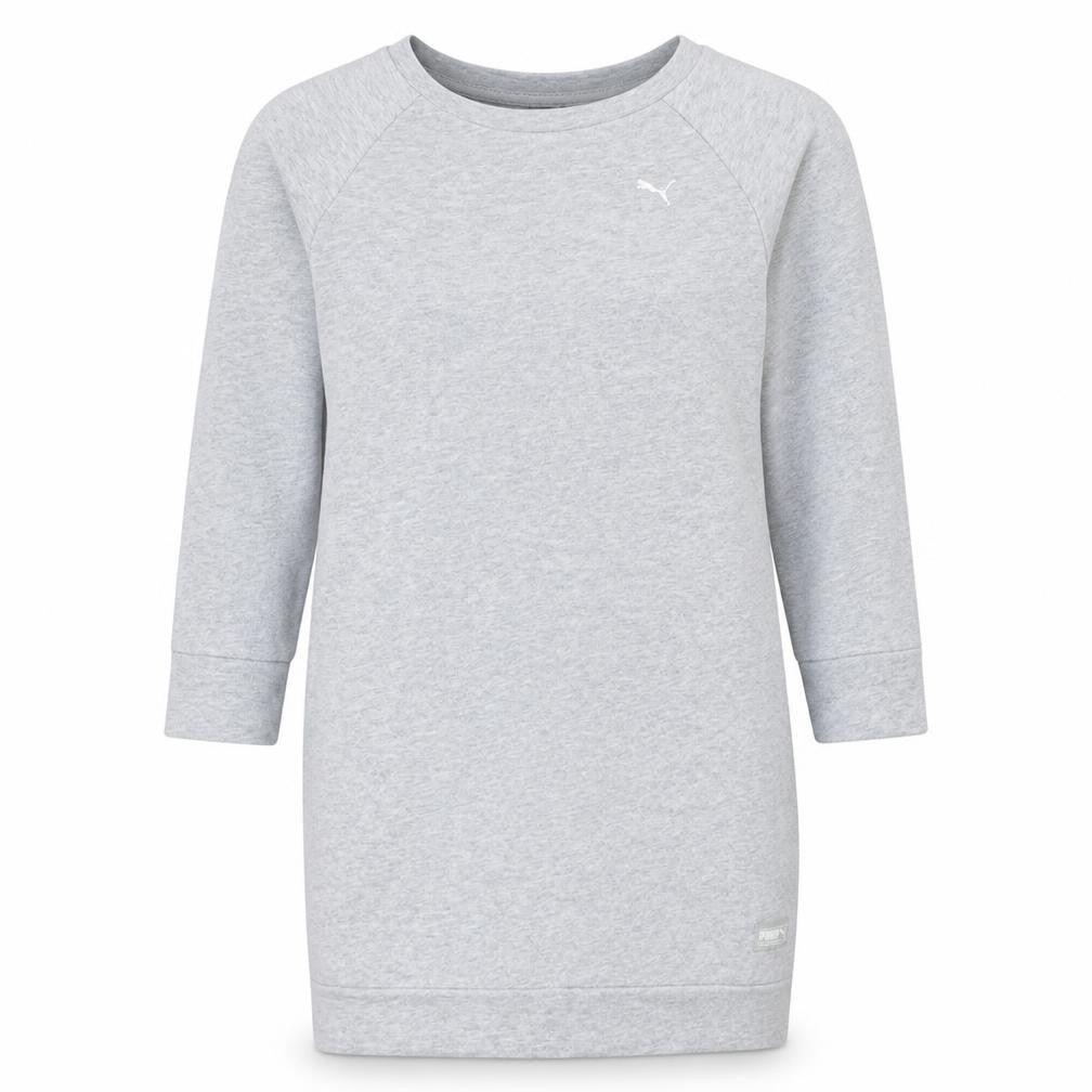 Front view of Puma women’s grey xs long sleeve pullover sweatshirt dress