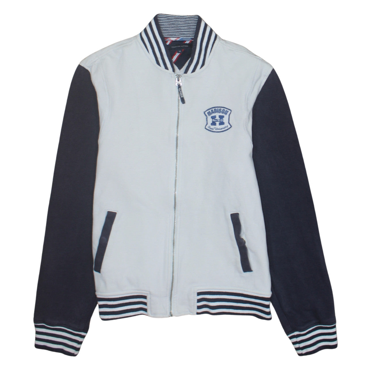 Tommy Hilfiger Men's Beige & Navy Varsity Jacket Size M Cotton Blend