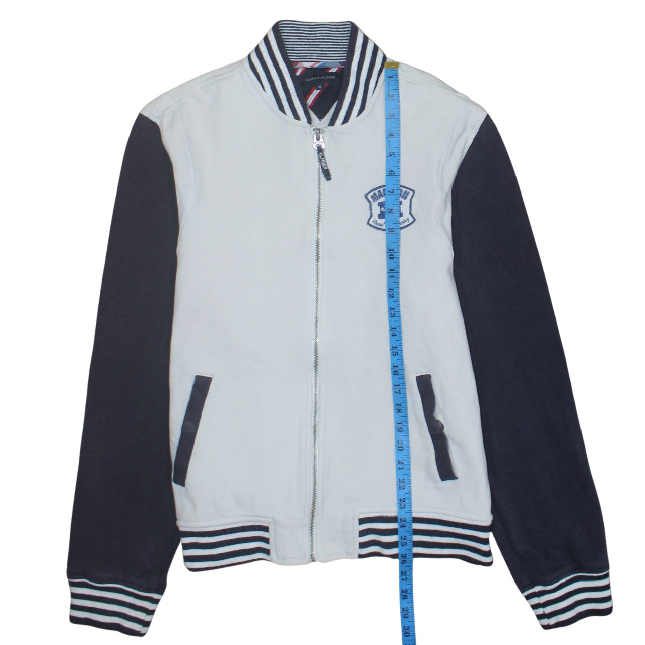 Tommy Hilfiger Men's Beige & Navy Varsity Jacket Size M Cotton Blend