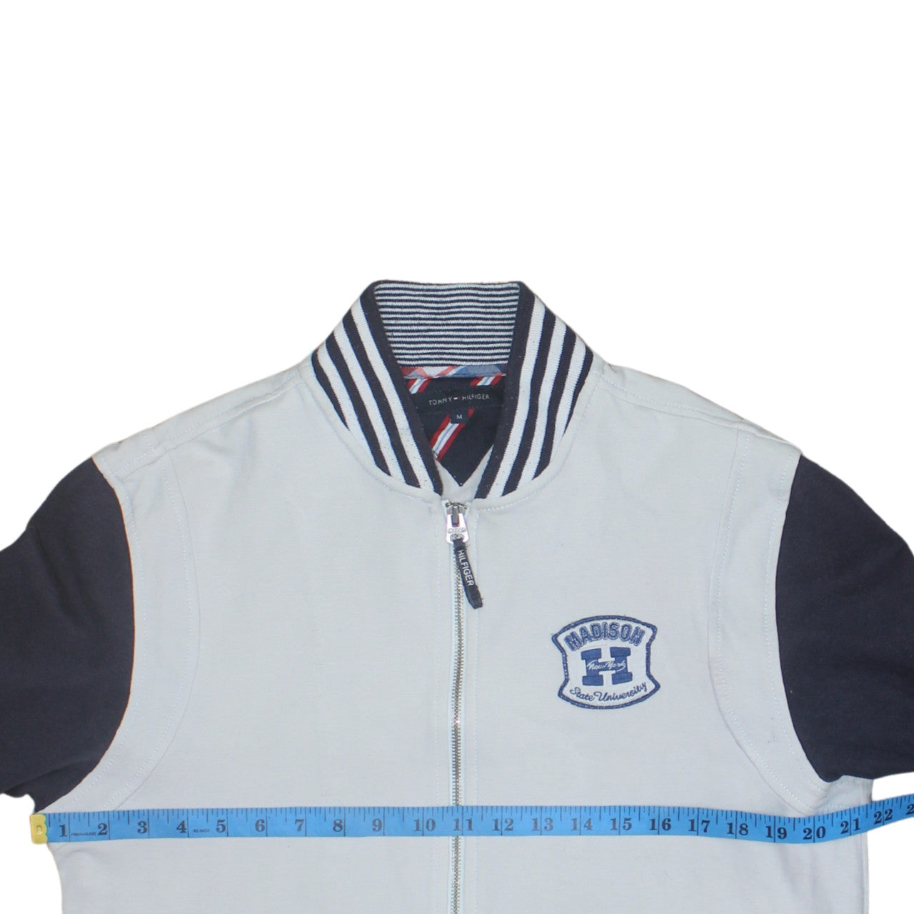 Tommy Hilfiger Men's Beige & Navy Varsity Jacket Size M Cotton Blend