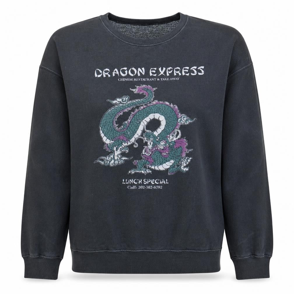 Pull&Bear Women's Black Dragon Graphic Sweatshirt S