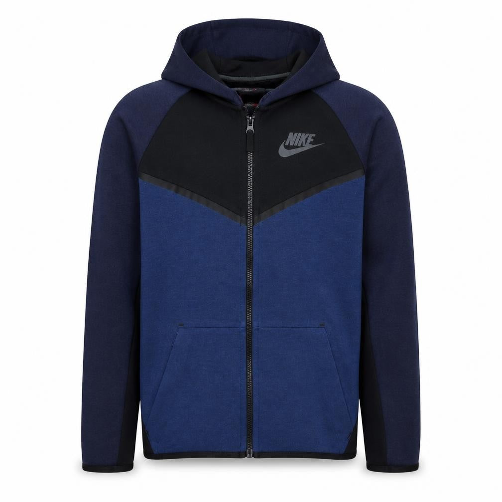 Front view of Nike boys’ blue & black full zip hoodie xl 13-15 years fleece lined
