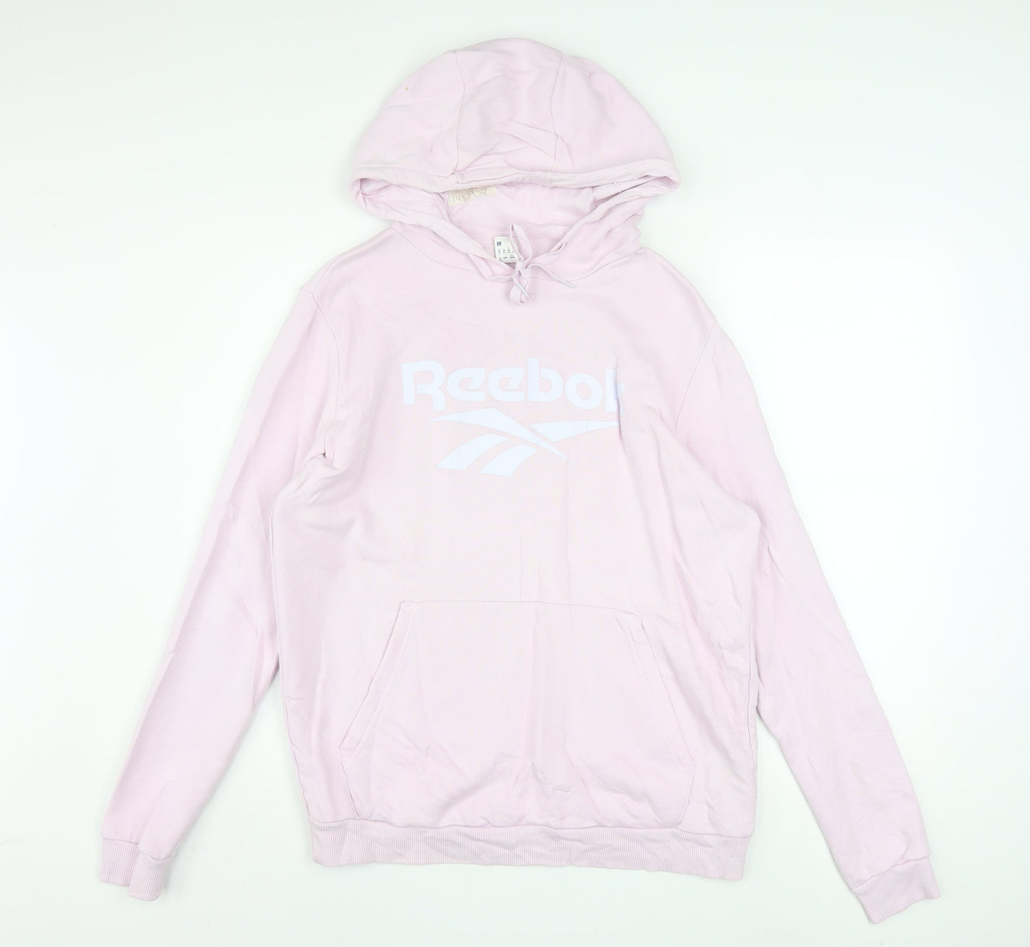 Reebok Womens Pink Pullover Hoodie Medium Cotton Logo Sweatshirt