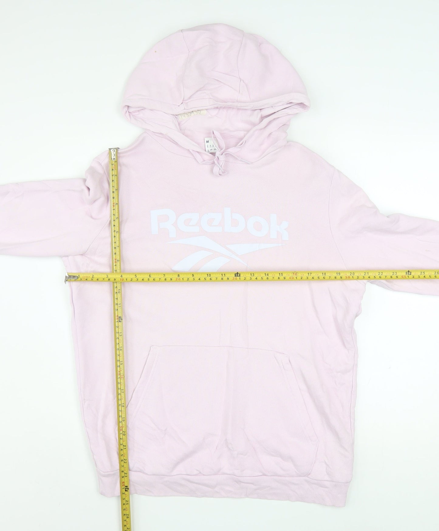 Reebok Womens Pink Pullover Hoodie Medium Cotton Logo Sweatshirt