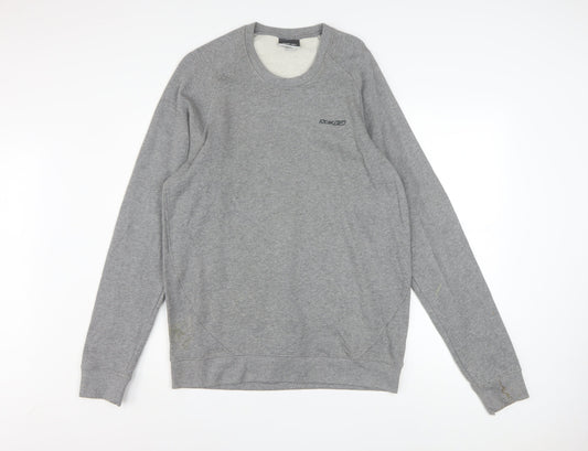 Reebok Men Grey L Sweatshirt Pullover Crew Neck Logo Cotton