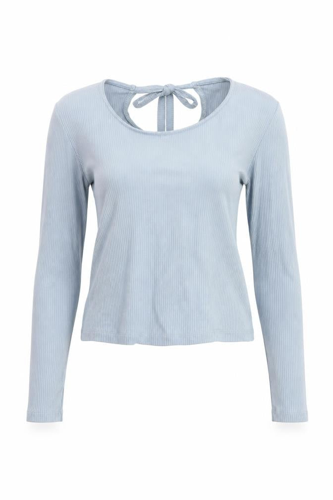 NA-KD Women Blue Cropped Long Sleeve Tie Front Top Size M