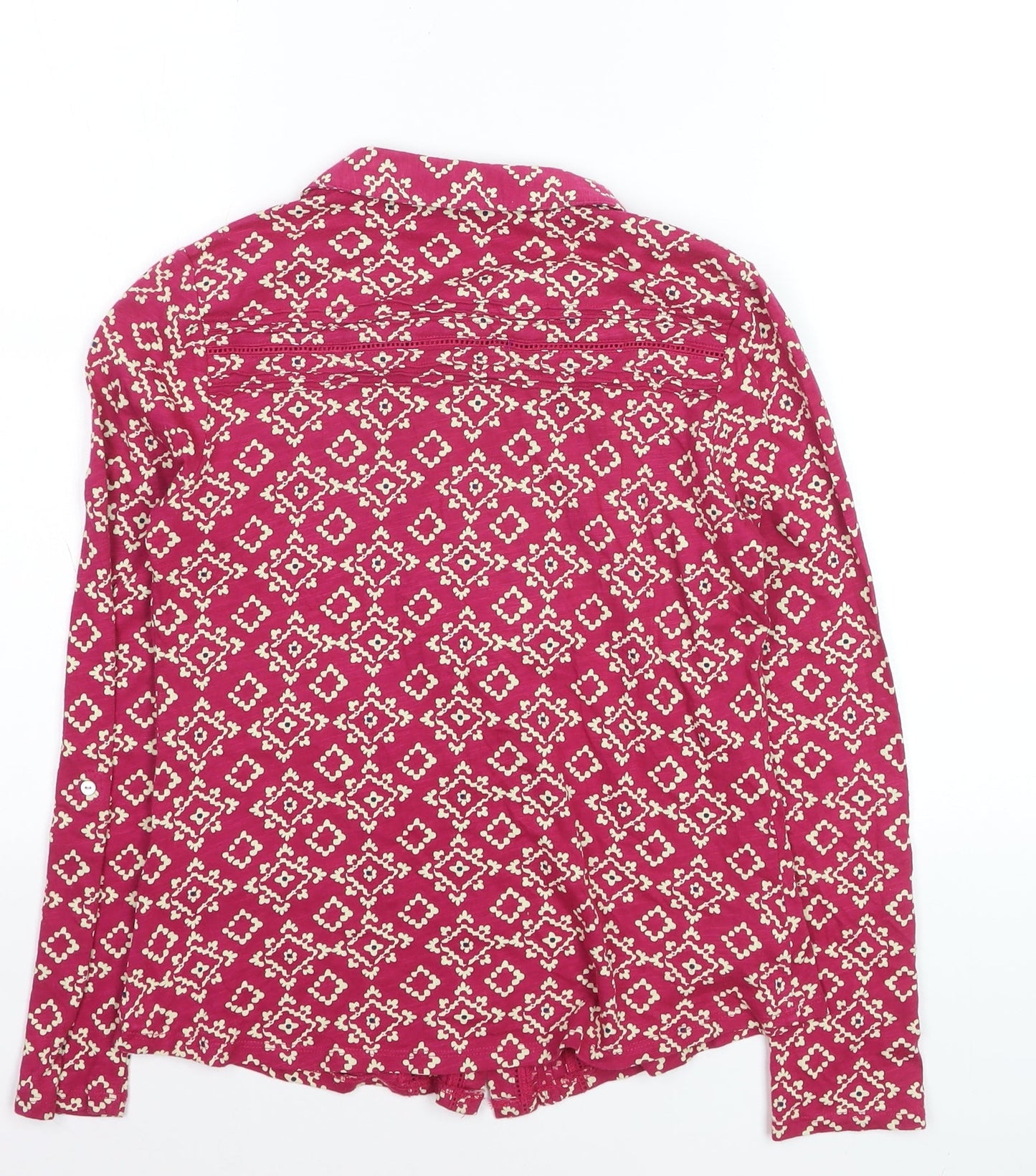 White Stuff Women Pink Geometric Cotton Blouse Size 8 Long Sleeve