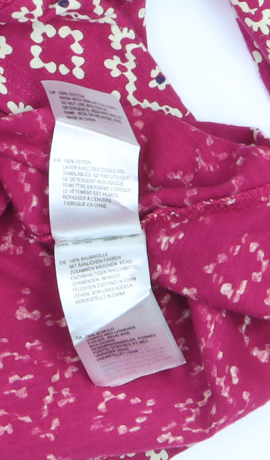 White Stuff Women Pink Geometric Cotton Blouse Size 8 Long Sleeve