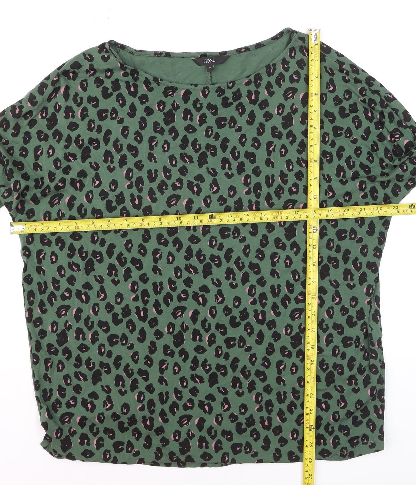 Next Womens Green Leopard Print Long Sleeve Jersey Top Size 16