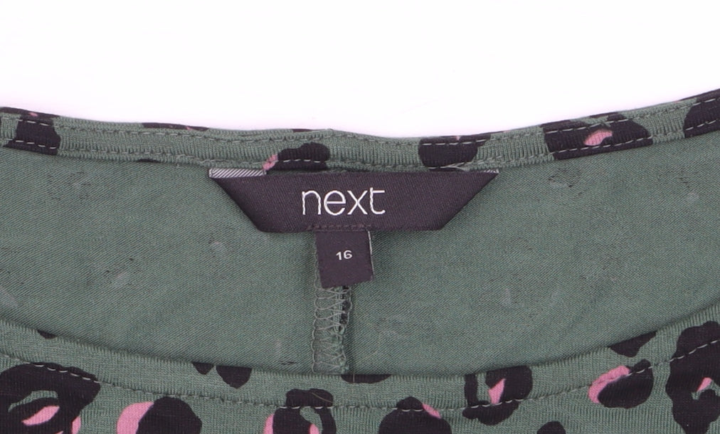 Next Womens Green Leopard Print Long Sleeve Jersey Top Size 16