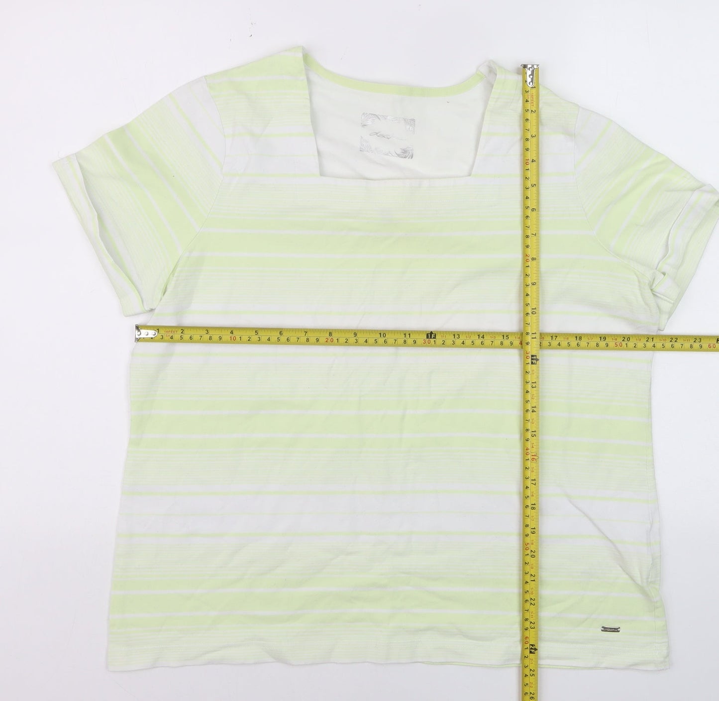 Dash Women's Green Striped Square Neck T-Shirt Size 20