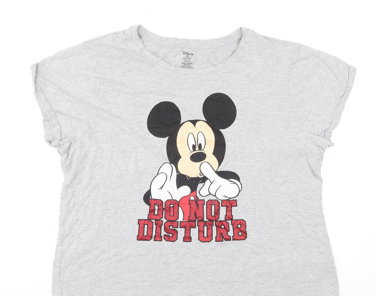 Disney Women's Grey Mickey Mouse Graphic T-Shirt XL Casual Cotton Top